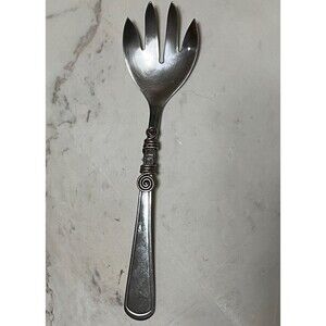 Serving Fork Stainless Steel‎ Flatware Utensil 4 Prong Scroll Wrap Metal Rustic